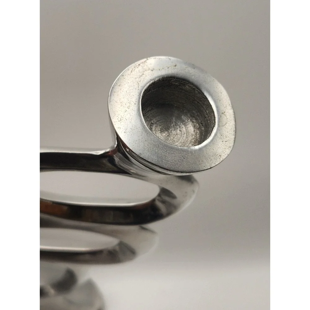 Modernist Candle Holders Brutalist Aluminum Armelent Sculptural Mid Century Pair